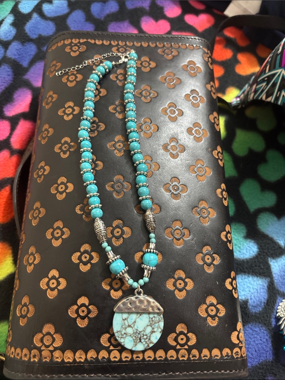 Turquoise Beaded Pendant Necklace - Blue Turquoise Jewelry